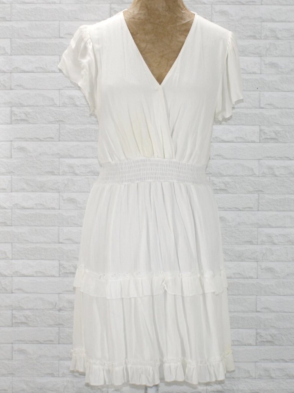 ALTAR'D STATE Avalina Dress Tiered Criss Cross Faux Wrap Short Sleeve White M